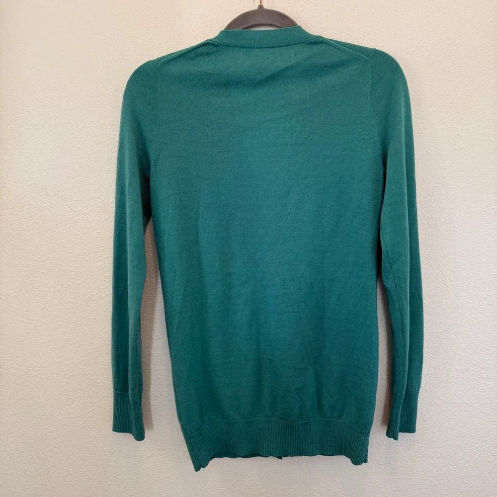 J. Crew XS Cardigan Sweater‎ 100% Merino Wool Teal Green Classic Knitwear Flaw